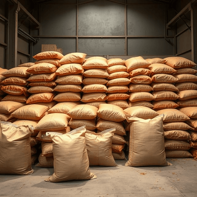 Bags of black copper oxide powder ready for dispatch